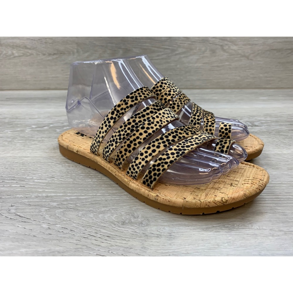 Korks Khela Leopard Print Strappy Cork Slide Sandals Women's 6 Comfort Shoes